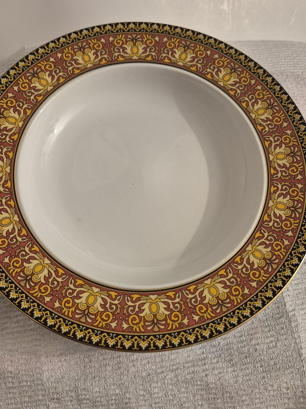 Versace White Bowl with Red, Gold and Black Ornate Border